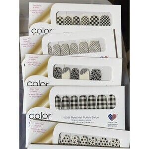 Lot 5 Color Street Nail Polish Strips Black White Clear Overlay Sets Sealed NIP